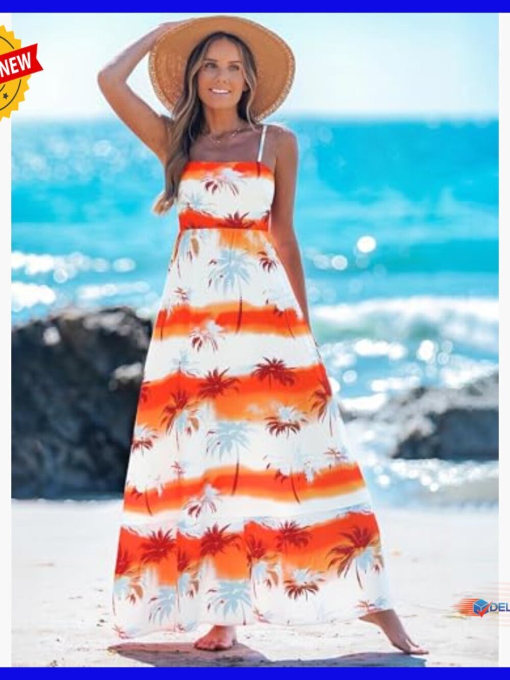 Spaghetti Strap Maxi Dress A-Line Flowy Summer Casual Beach - Picture 7 of 7